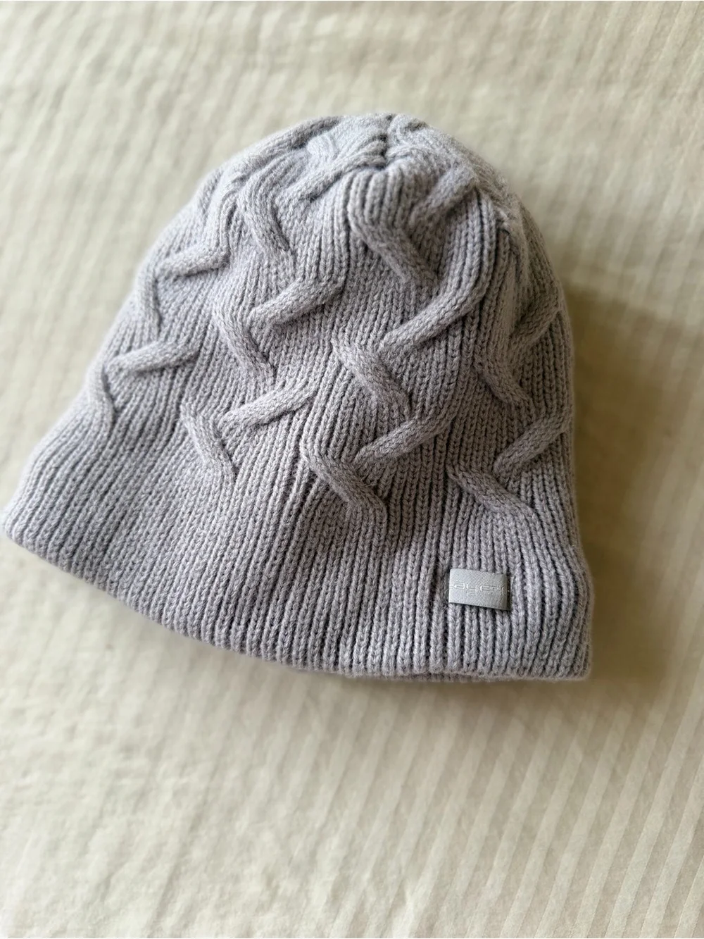 Cable Knit Cozy Lined Beanie in Light Grey